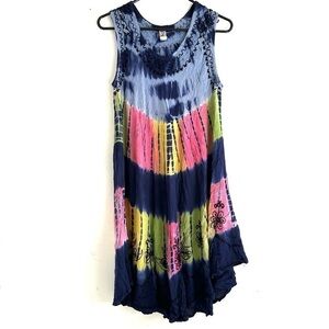 Loose Brightly Colored Casual Tie-dye Summer Umbrella Dress